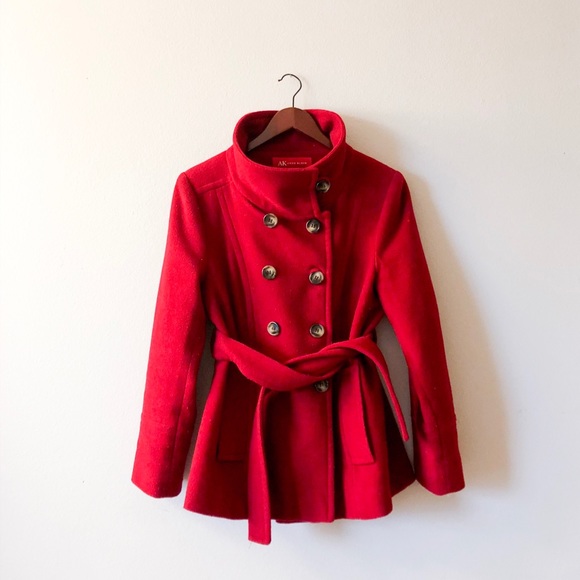 Anne Klein Jackets & Blazers - ANNE KLEIN red double-breasted wool pea coat & tie